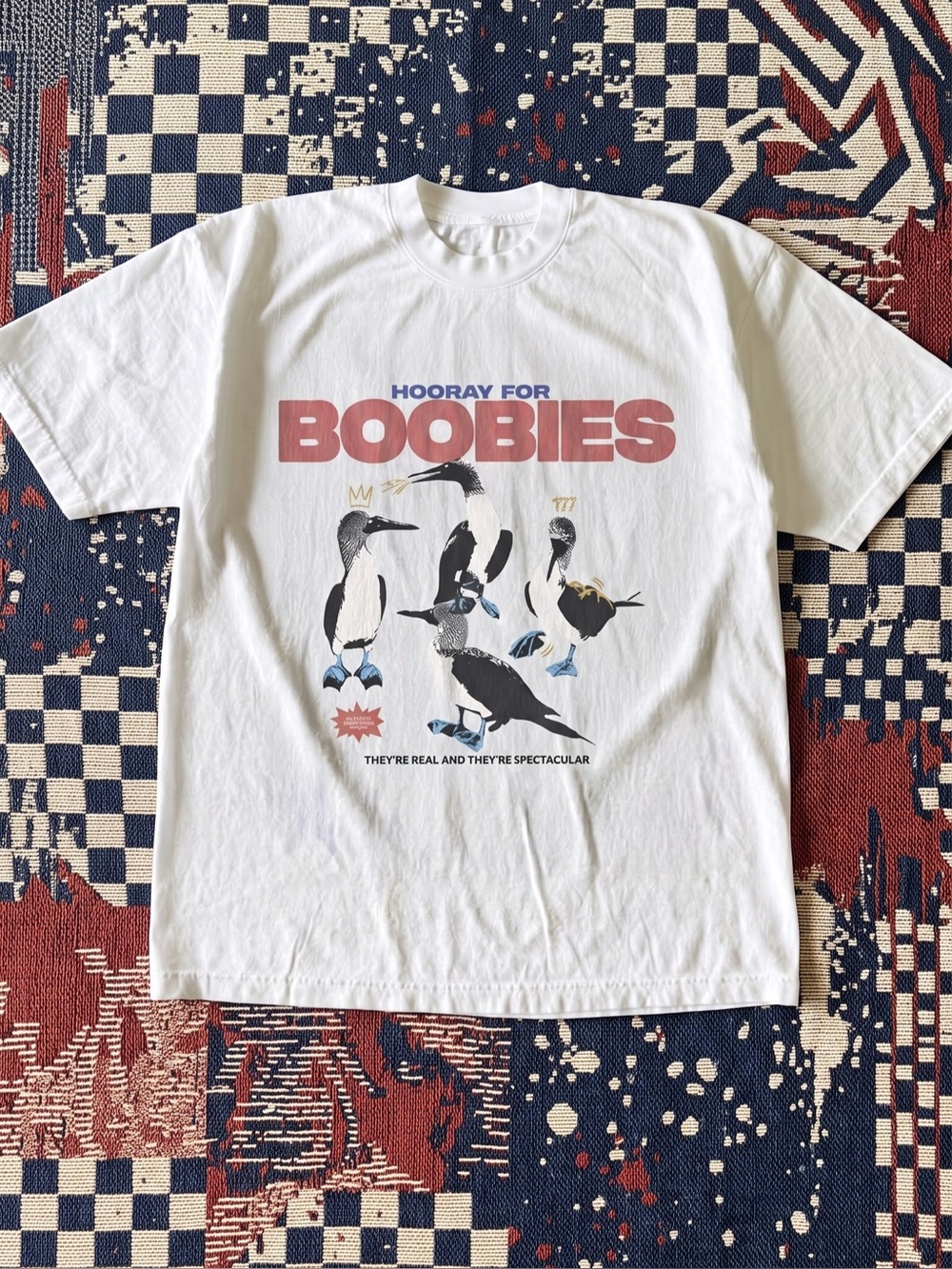 Hooray For Boobies Blue Footed Bird Graphic Tee | White Gildan Style Fit